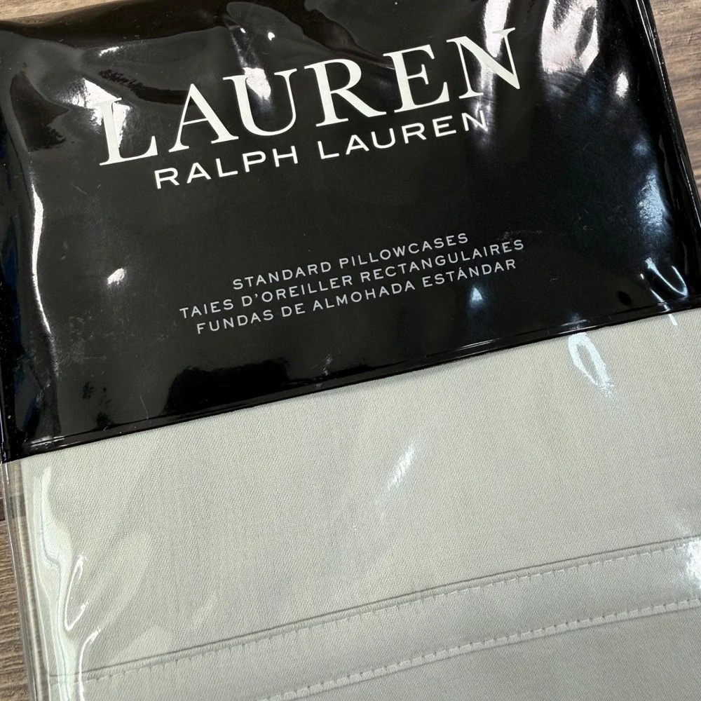 Ralph Lauren Standard Pillowcases Sage Spencer Solid Sateen 2pc Set NEW